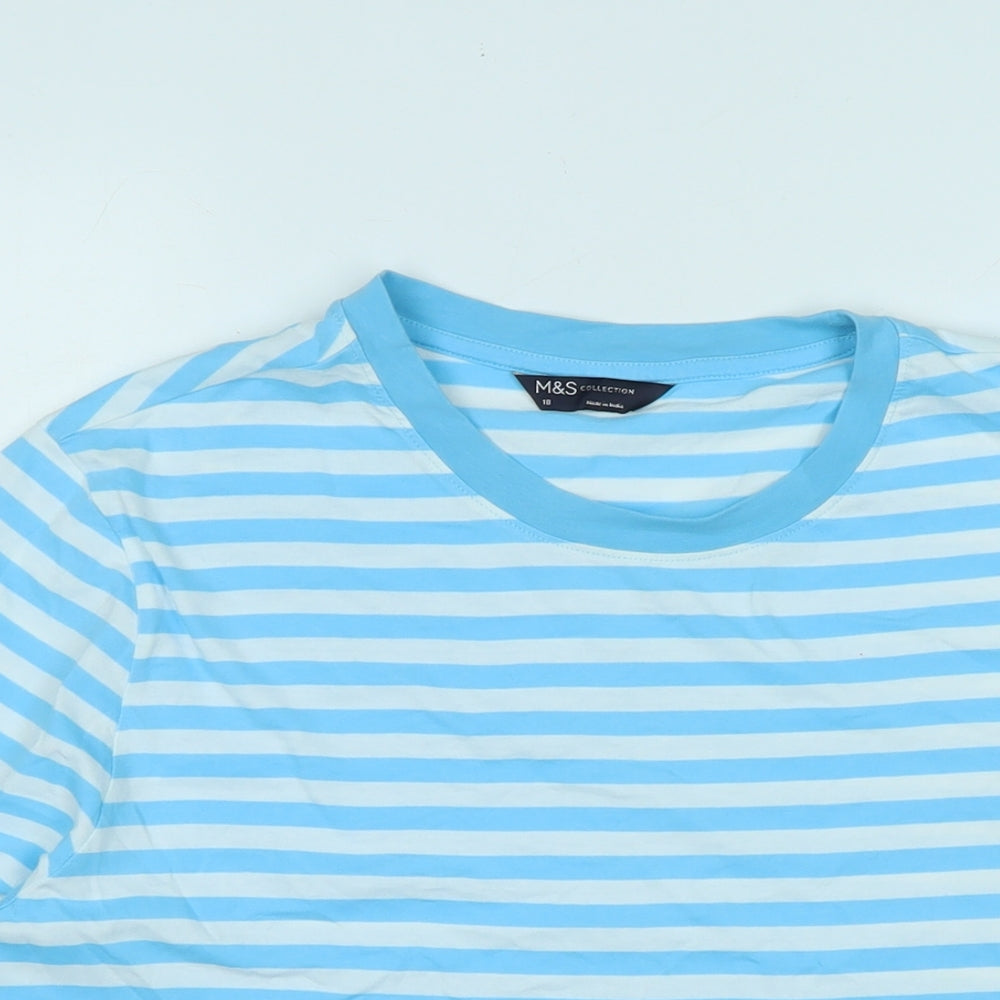 Marks and Spencer Womens Blue Cotton Basic T-Shirt Size 18 Scoop Neck