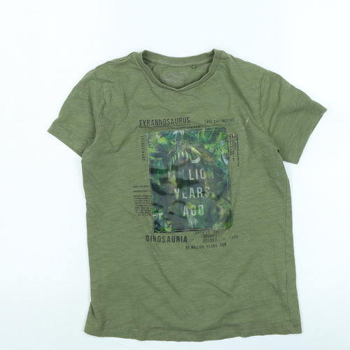 NEXT Boys Green Cotton Basic T-Shirt Size 8 Years Crew Neck - Logo - Tyrannosaurus