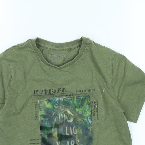 NEXT Boys Green Cotton Basic T-Shirt Size 8 Years Crew Neck - Logo - Tyrannosaurus