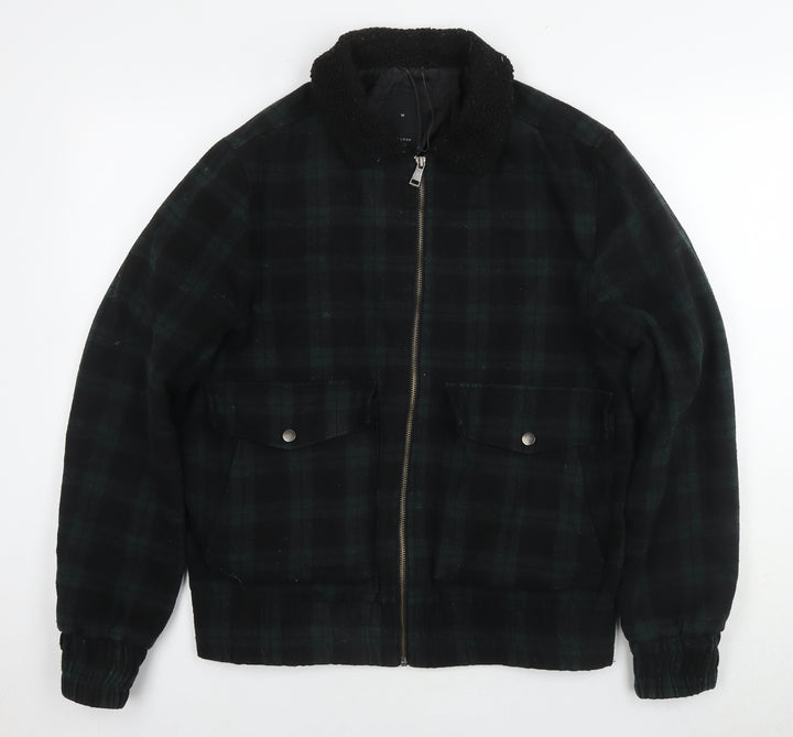New Look Mens Green Check Jacket Coat Size M Zip