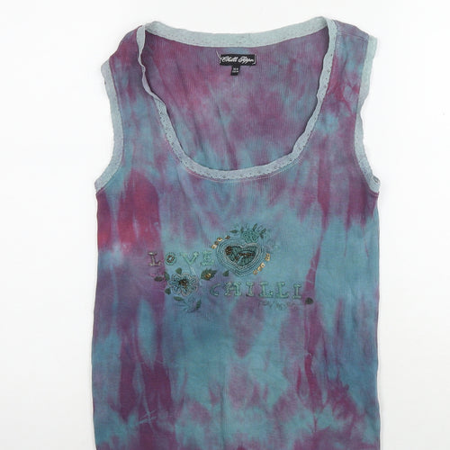 Chilli Pepper Womens Purple Colourblock Cotton Basic Tank Size M Round Neck - Love Chili Sequin Detail