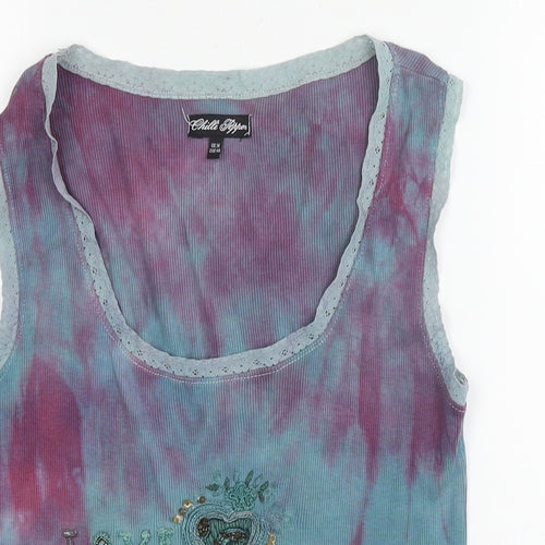 Chilli Pepper Womens Purple Colourblock Cotton Basic Tank Size M Round Neck - Love Chili Sequin Detail