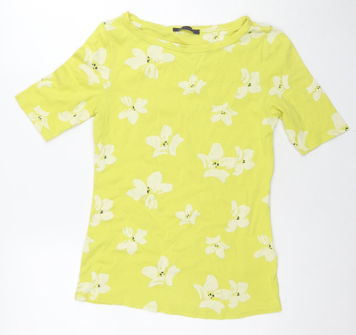 Marks and Spencer Womens Yellow Floral Cotton Basic Blouse Size 12 Round Neck