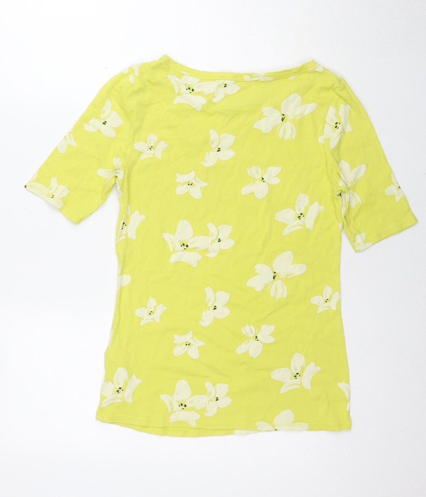 Marks and Spencer Womens Yellow Floral Cotton Basic Blouse Size 12 Round Neck