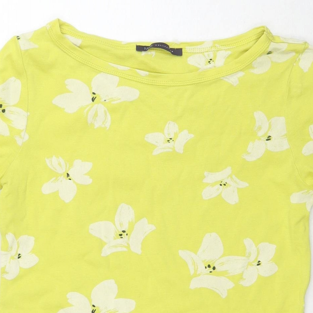 Marks and Spencer Womens Yellow Floral Cotton Basic Blouse Size 12 Round Neck