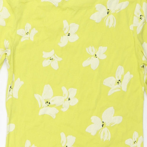 Marks and Spencer Womens Yellow Floral Cotton Basic Blouse Size 12 Round Neck