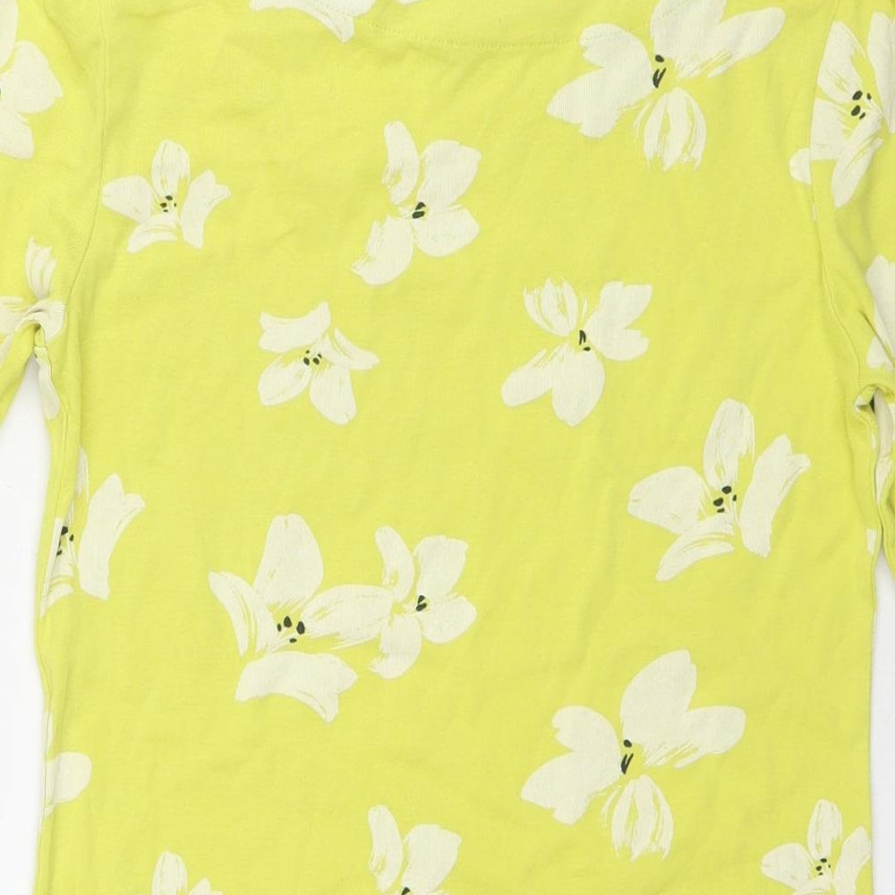 Marks and Spencer Womens Yellow Floral Cotton Basic Blouse Size 12 Round Neck