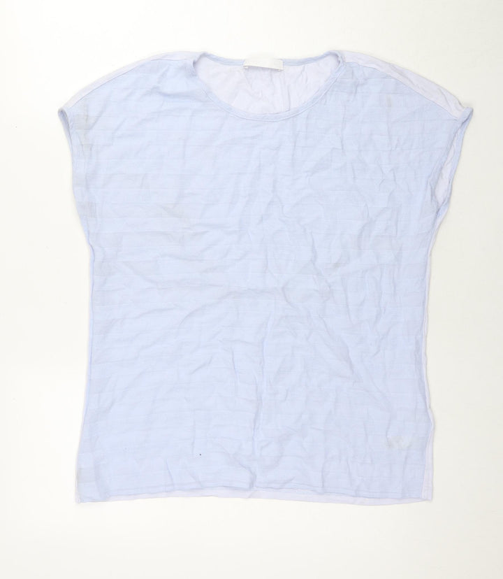 Per Una Womens Blue Striped Viscose Basic T-Shirt Size 12 Round Neck