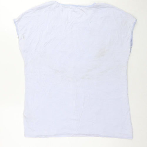 Per Una Womens Blue Striped Viscose Basic T-Shirt Size 12 Round Neck