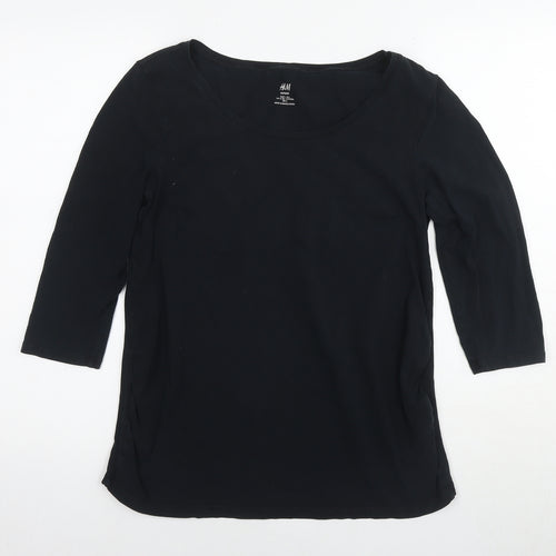 H&M Womens Black Cotton Basic T-Shirt Size L Round Neck