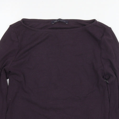 Marks and Spencer Womens Purple Acrylic Basic Blouse Size 10 Round Neck - Ribbed