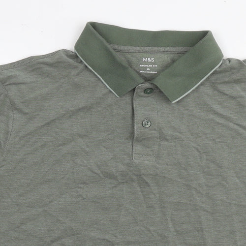 Marks and Spencer Mens Green Cotton Polo Size XL Collared Pullover