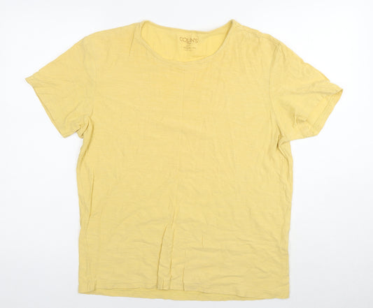 Collins Womens Yellow Polyester Basic T-Shirt Size L Round Neck