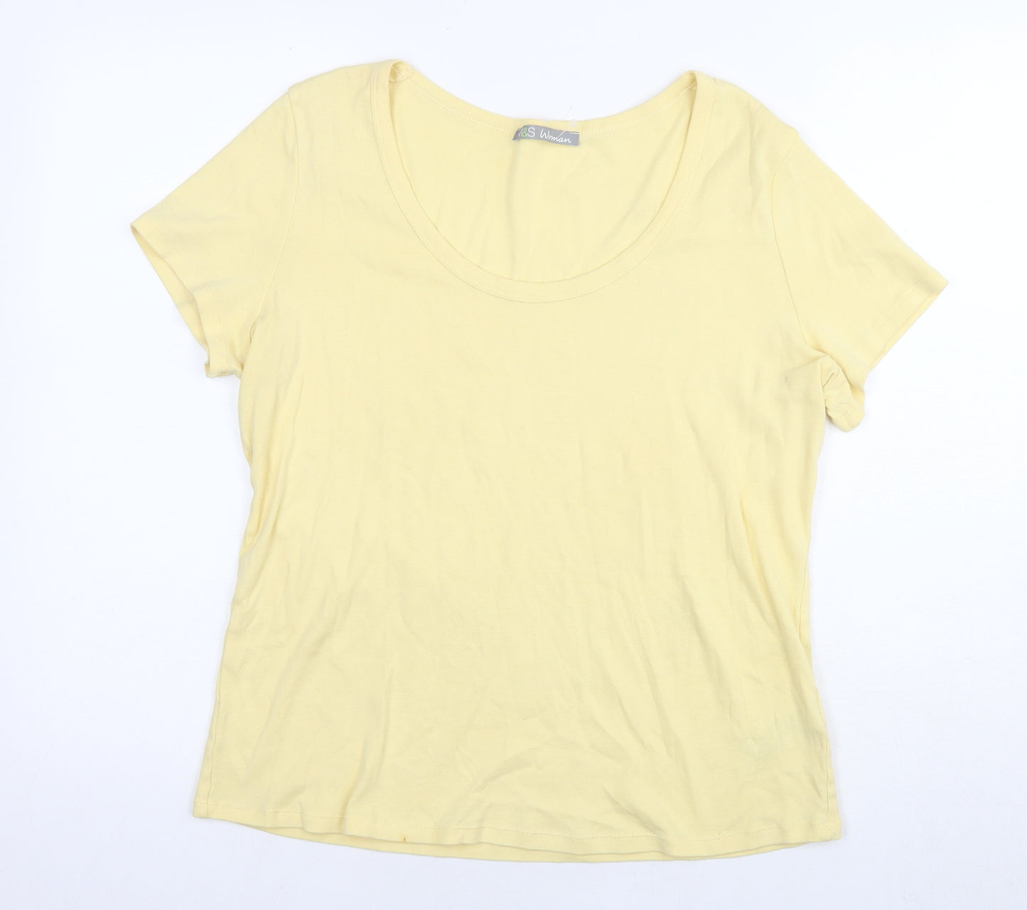 Marks and Spencer Womens Yellow Cotton Basic T-Shirt Size 18 Round Neck