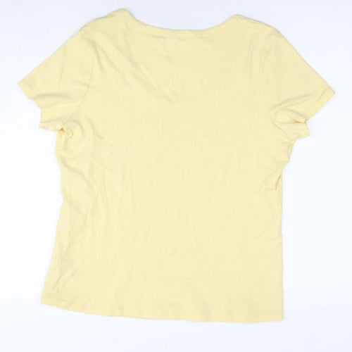 Marks and Spencer Womens Yellow Cotton Basic T-Shirt Size 18 Round Neck