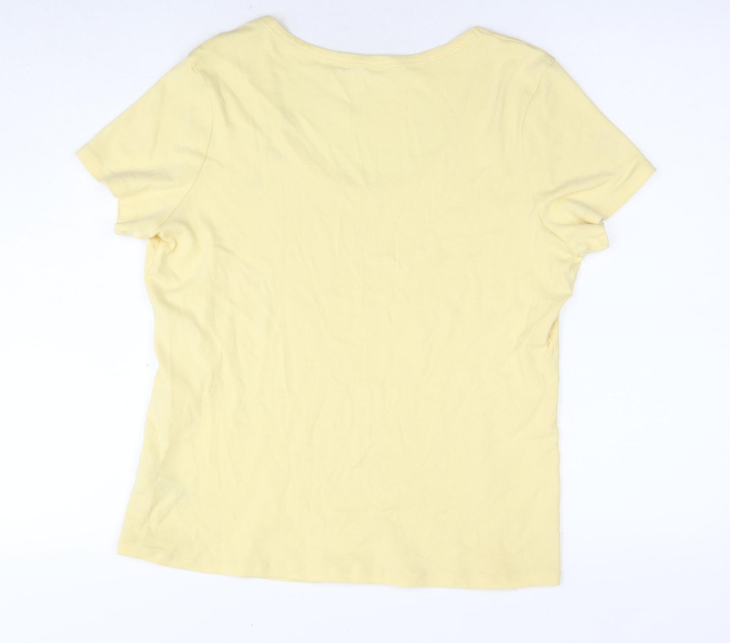 Marks and Spencer Womens Yellow Cotton Basic T-Shirt Size 18 Round Neck