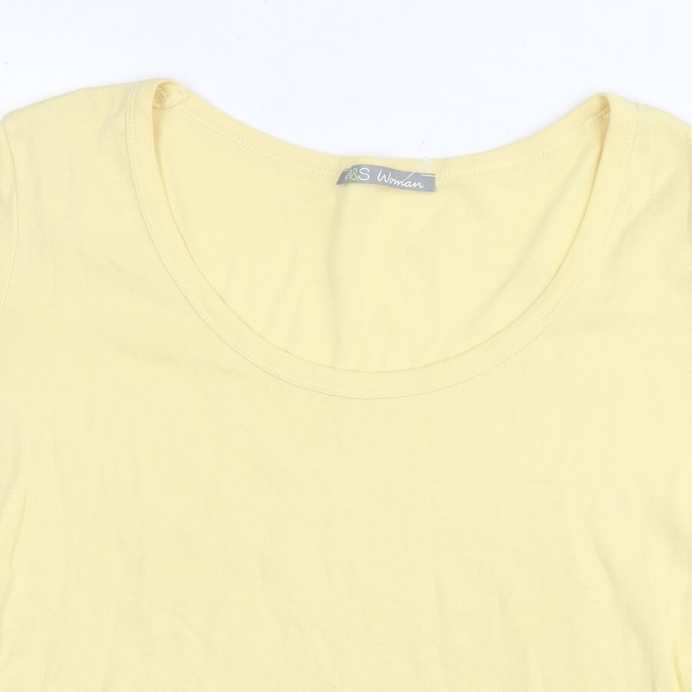 Marks and Spencer Womens Yellow Cotton Basic T-Shirt Size 18 Round Neck