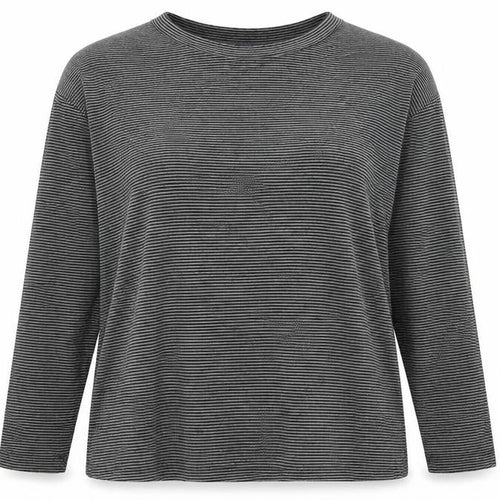 Marks and Spencer Womens Grey Striped Polyester Jersey T-Shirt Size 14 Round Neck
