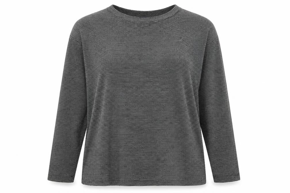 Marks and Spencer Womens Grey Striped Polyester Jersey T-Shirt Size 14 Round Neck