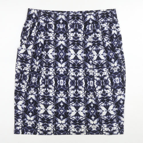 Marks and Spencer Womens Blue Geometric Viscose A-Line Skirt Size 14