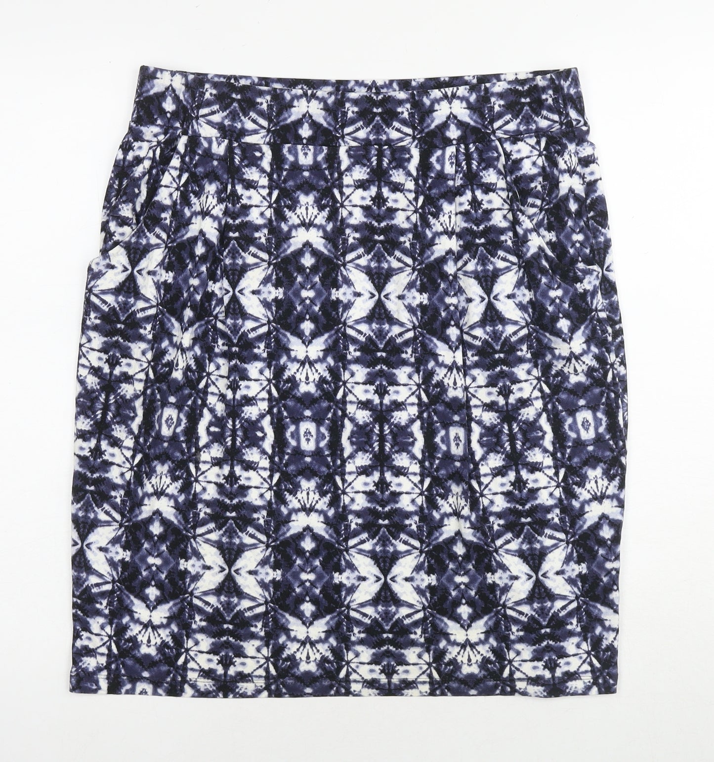 Marks and Spencer Womens Blue Geometric Viscose A-Line Skirt Size 14