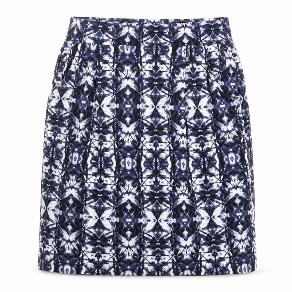 Marks and Spencer Womens Blue Geometric Viscose A-Line Skirt Size 14
