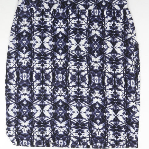 Marks and Spencer Womens Blue Geometric Viscose A-Line Skirt Size 14