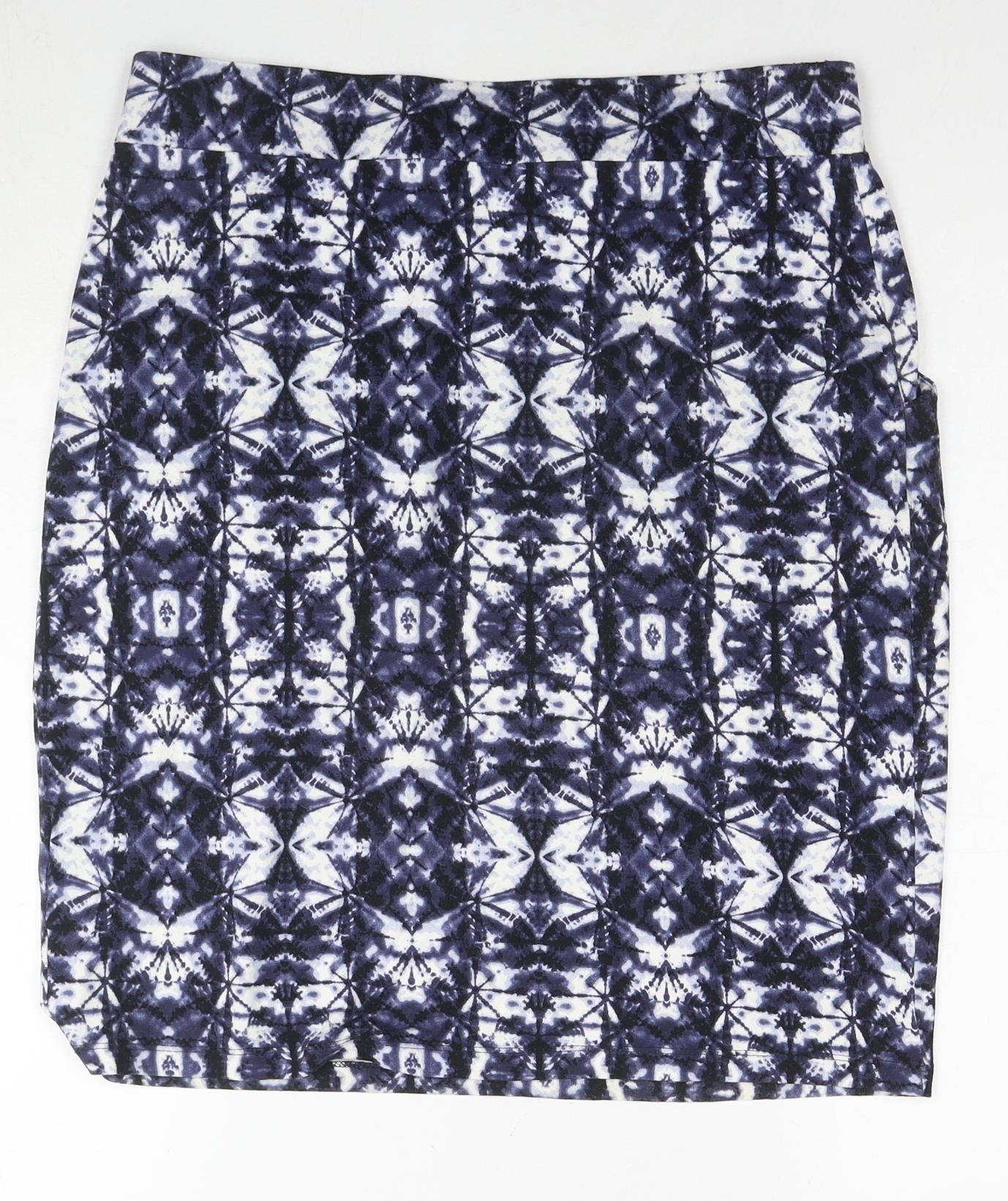 Marks and Spencer Womens Blue Geometric Viscose A-Line Skirt Size 14