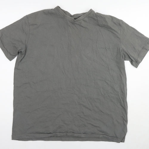 Boohoo Mens Grey Cotton T-Shirt Size S Round Neck