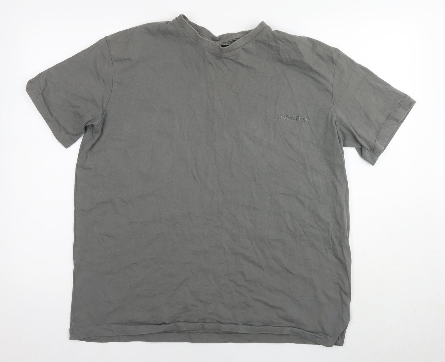 Boohoo Mens Grey Cotton T-Shirt Size S Round Neck