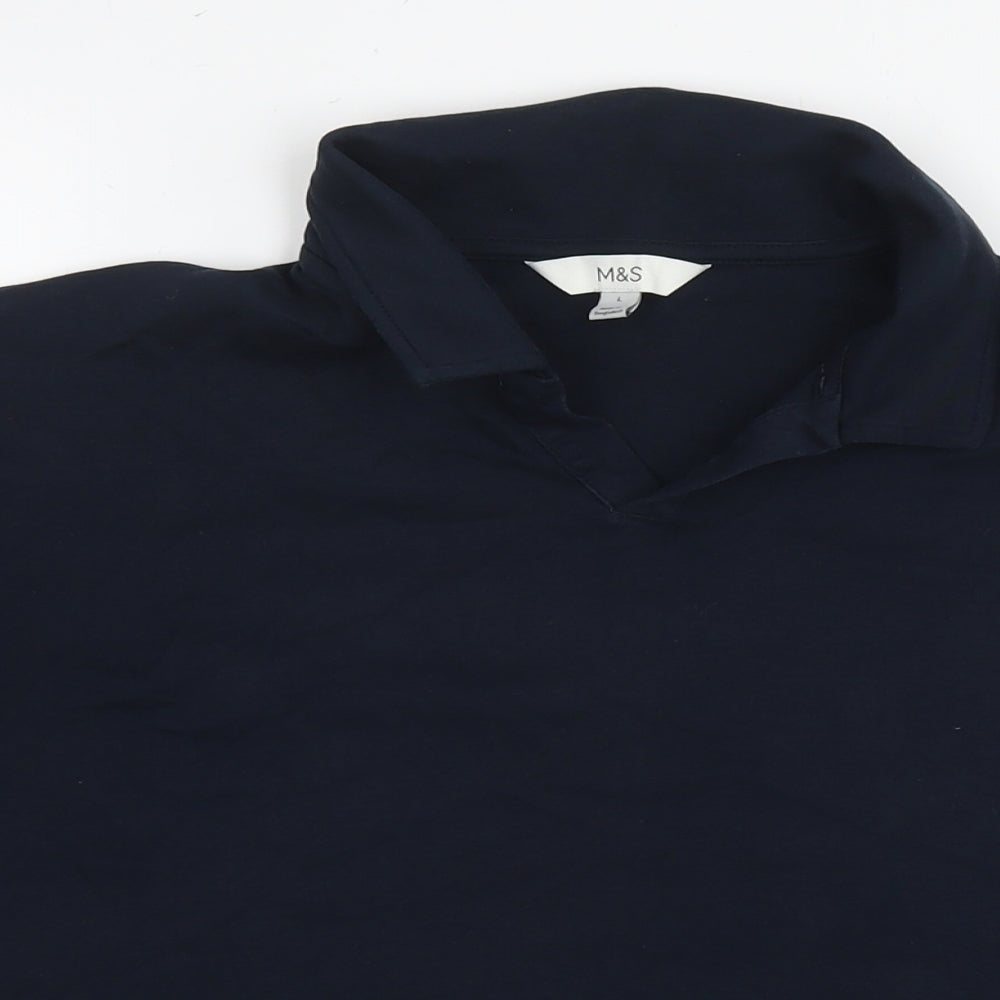 Marks and Spencer Mens Blue Cotton Polo Size L Collared Pullover