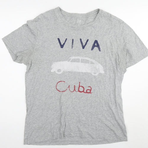 Gap Mens Grey Cotton T-Shirt Size M Round Neck - Viva Cuba