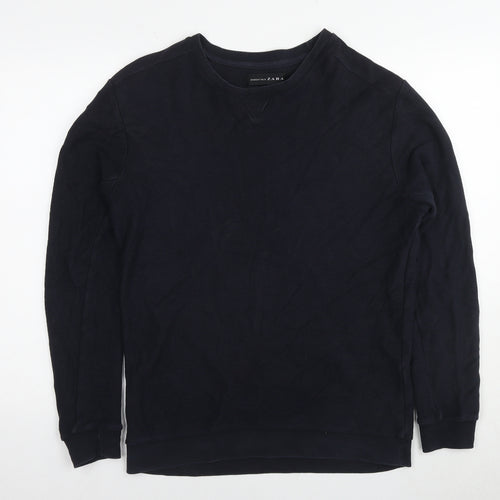 Zara Mens Blue Cotton Pullover Sweatshirt Size L