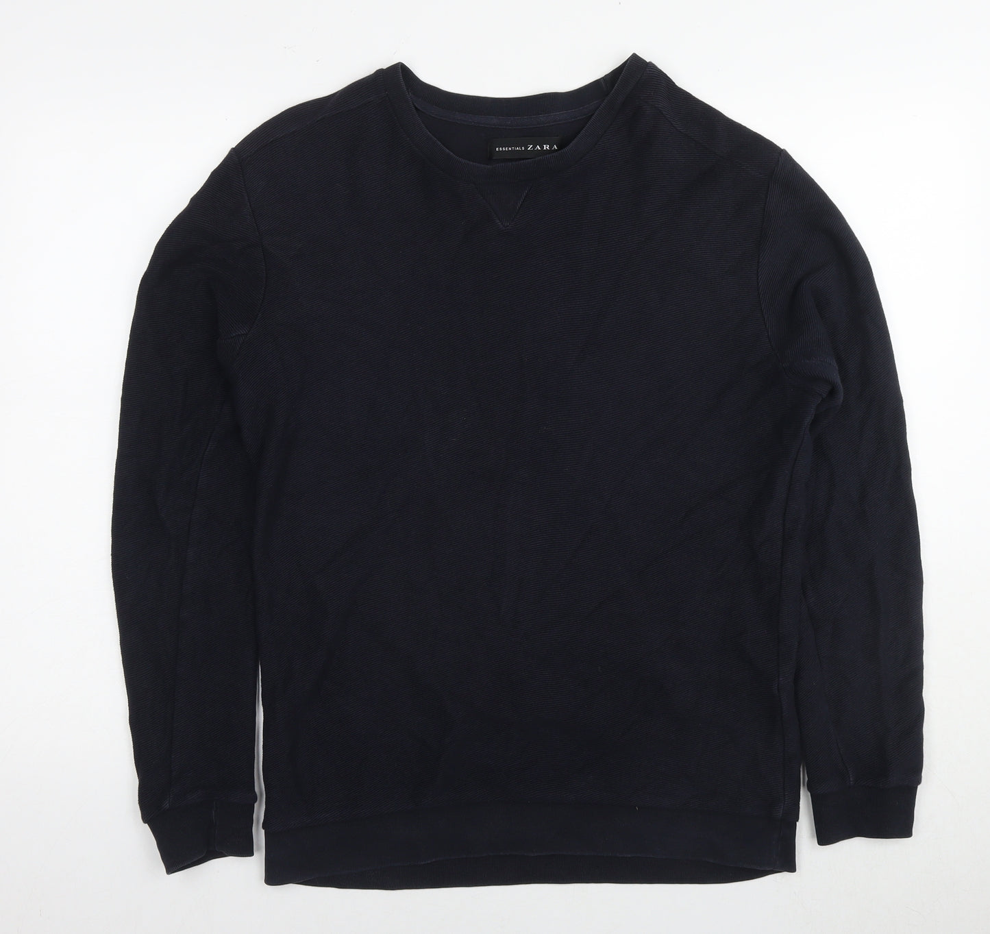 Zara Mens Blue Cotton Pullover Sweatshirt Size L