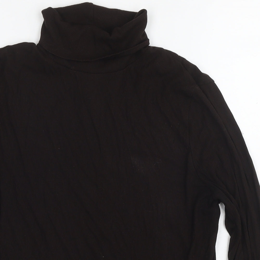 H&M Womens Brown Viscose Jersey T-Shirt Size M Roll Neck - Ribbed