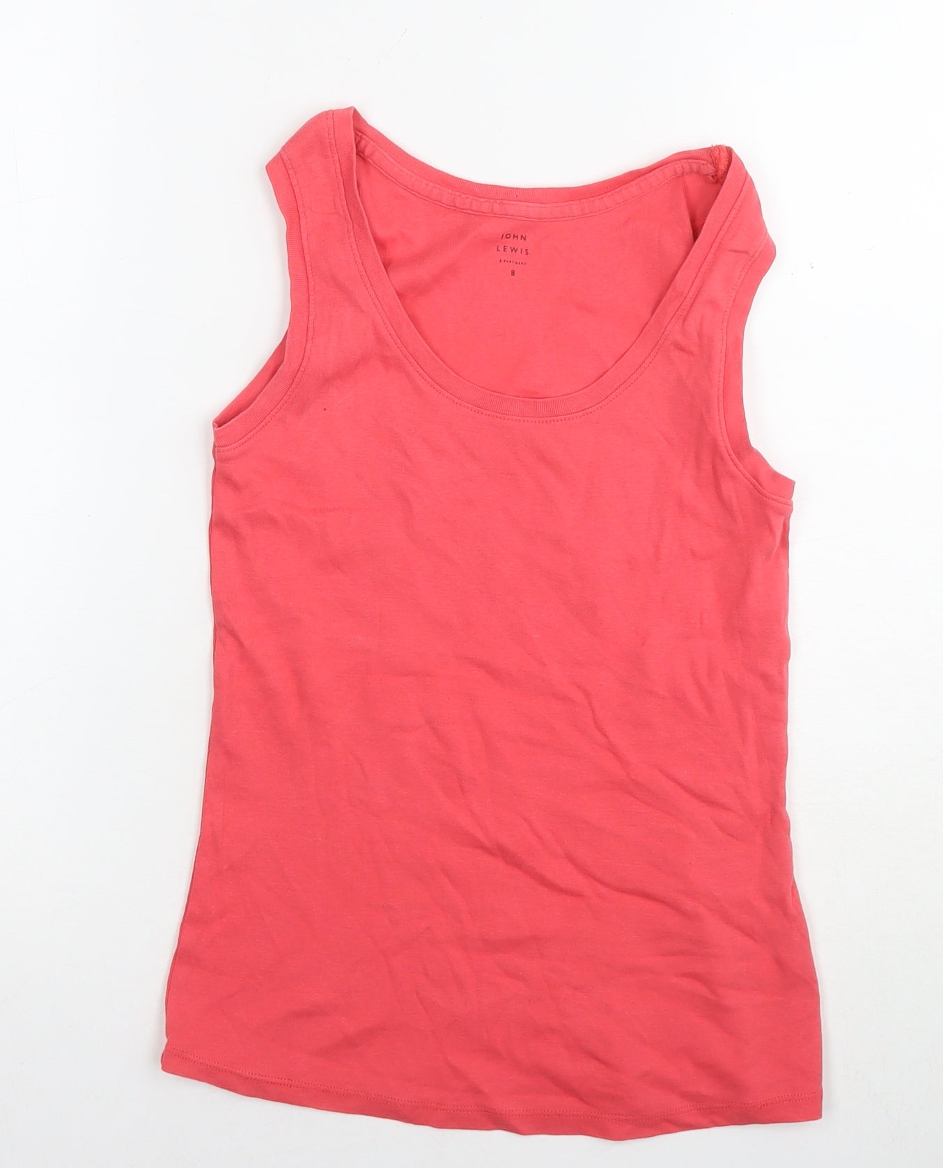 John Lewis Womens Pink Cotton Basic Tank Size 8 Round Neck