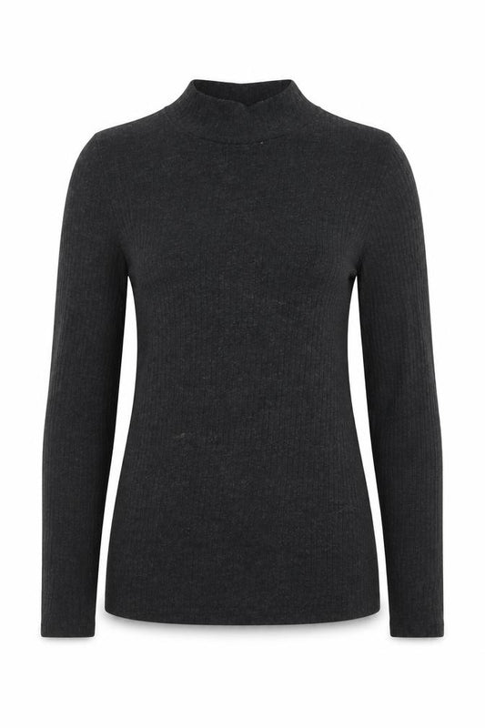 Front view of H&M women’s grey polyester jersey t-shirt, size M, round neck - ribbed