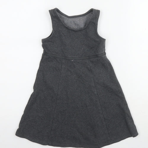 Marks and Spencer Girls Grey Cotton Tank Dress Size 5-6 Years Round Neck Pullover