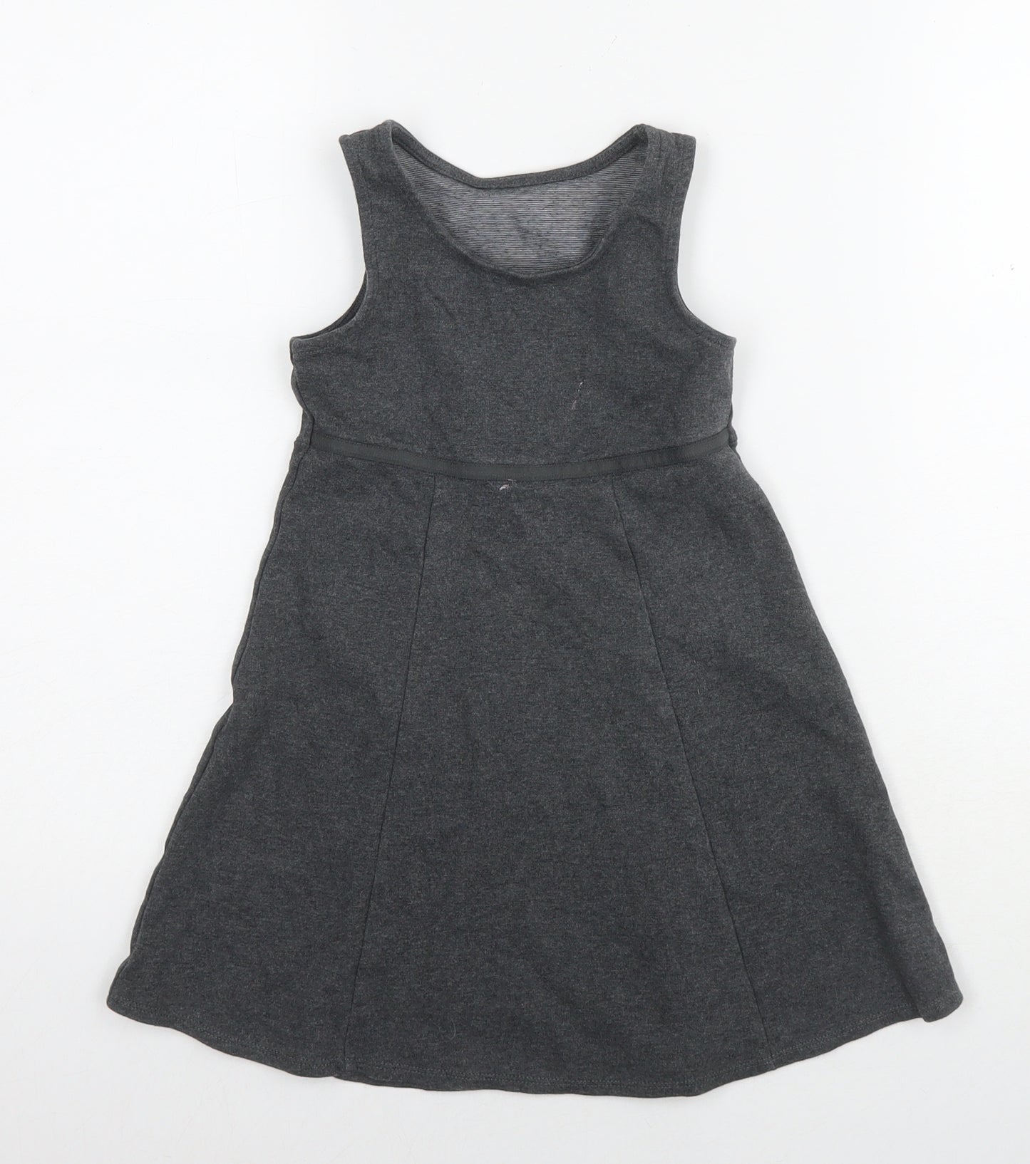 Marks and Spencer Girls Grey Cotton Tank Dress Size 5-6 Years Round Neck Pullover