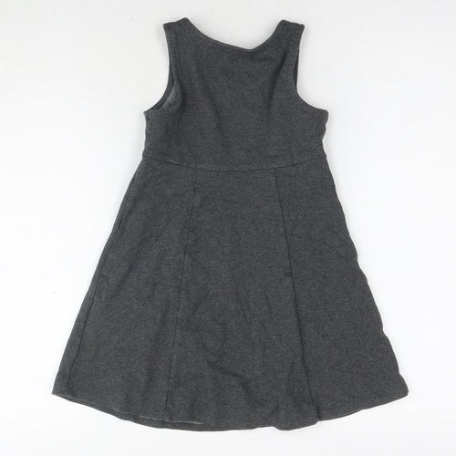 Marks and Spencer Girls Grey Cotton Tank Dress Size 5-6 Years Round Neck Pullover