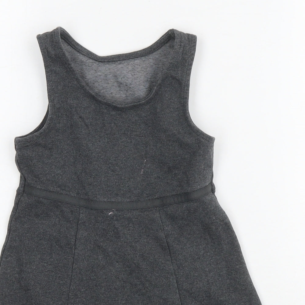 Marks and Spencer Girls Grey Cotton Tank Dress Size 5-6 Years Round Neck Pullover