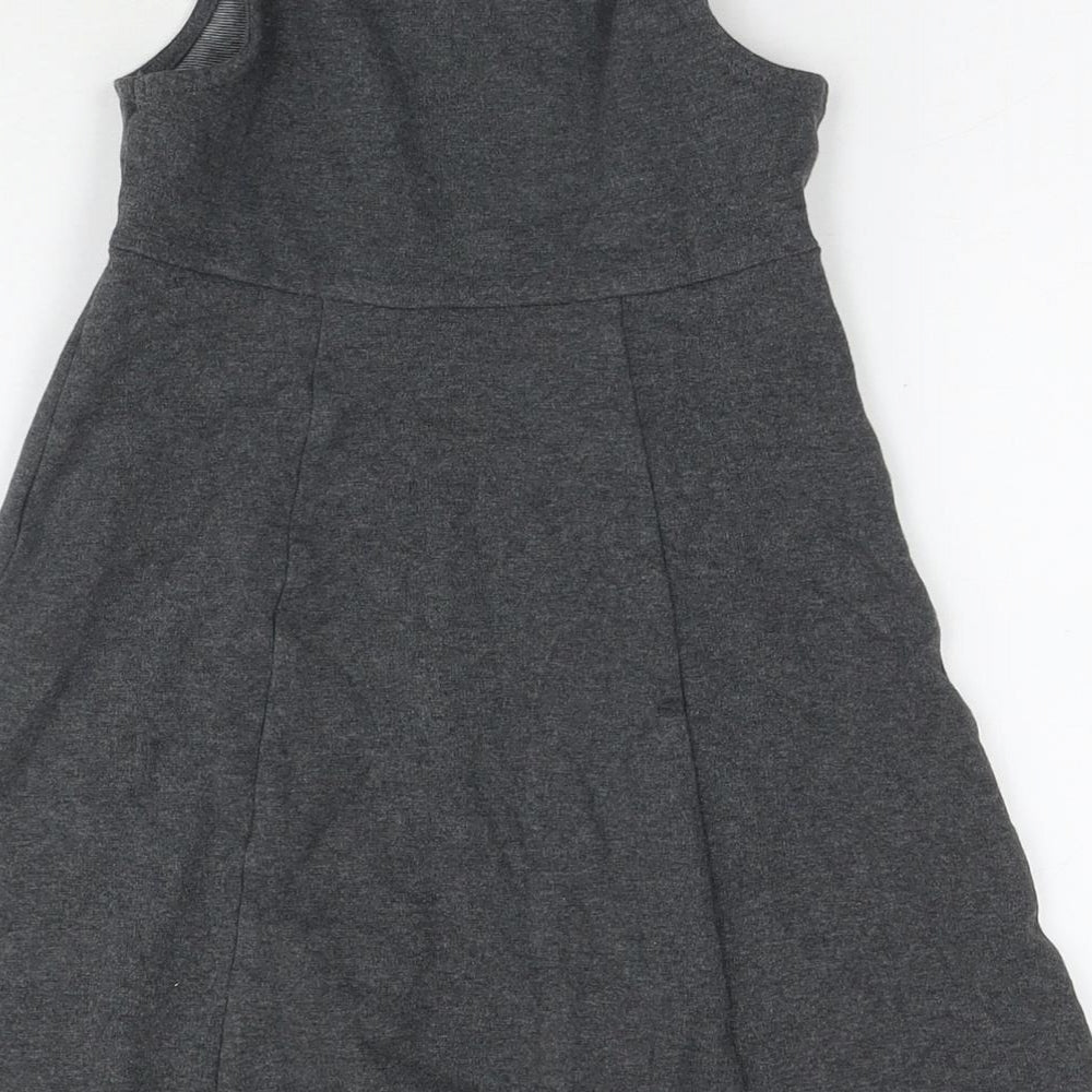 Marks and Spencer Girls Grey Cotton Tank Dress Size 5-6 Years Round Neck Pullover