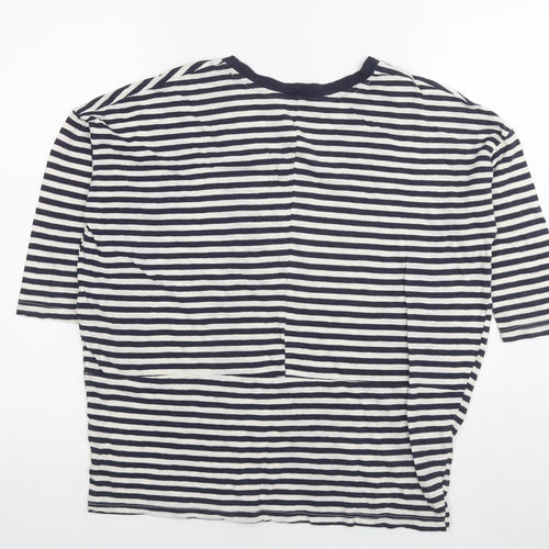 Zara Womens Blue Striped Cotton Basic T-Shirt Size S Round Neck