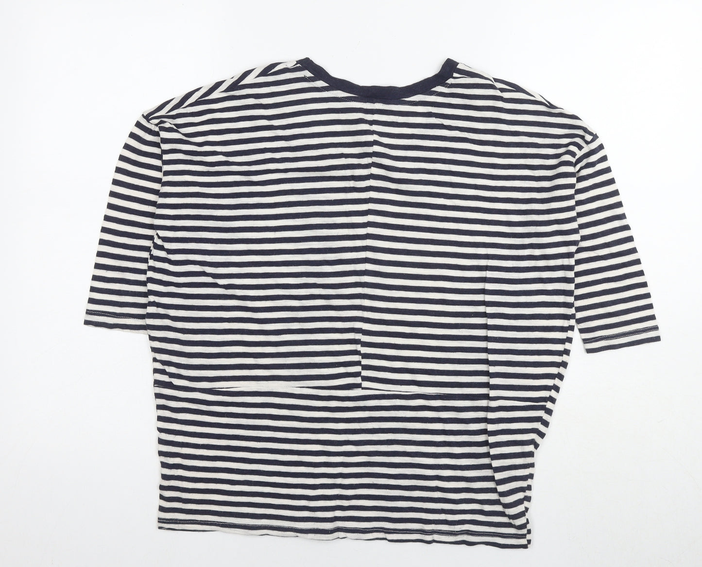 Zara Womens Blue Striped Cotton Basic T-Shirt Size S Round Neck