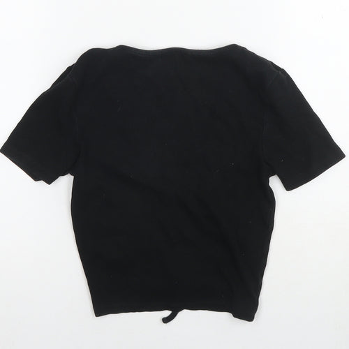 Zara Womens Black Cotton Cropped T-Shirt Size M V-Neck