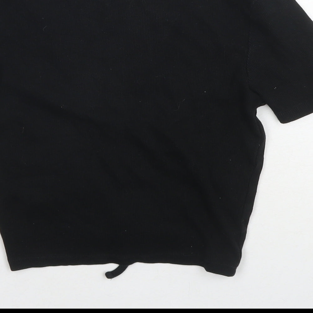 Zara Womens Black Cotton Cropped T-Shirt Size M V-Neck