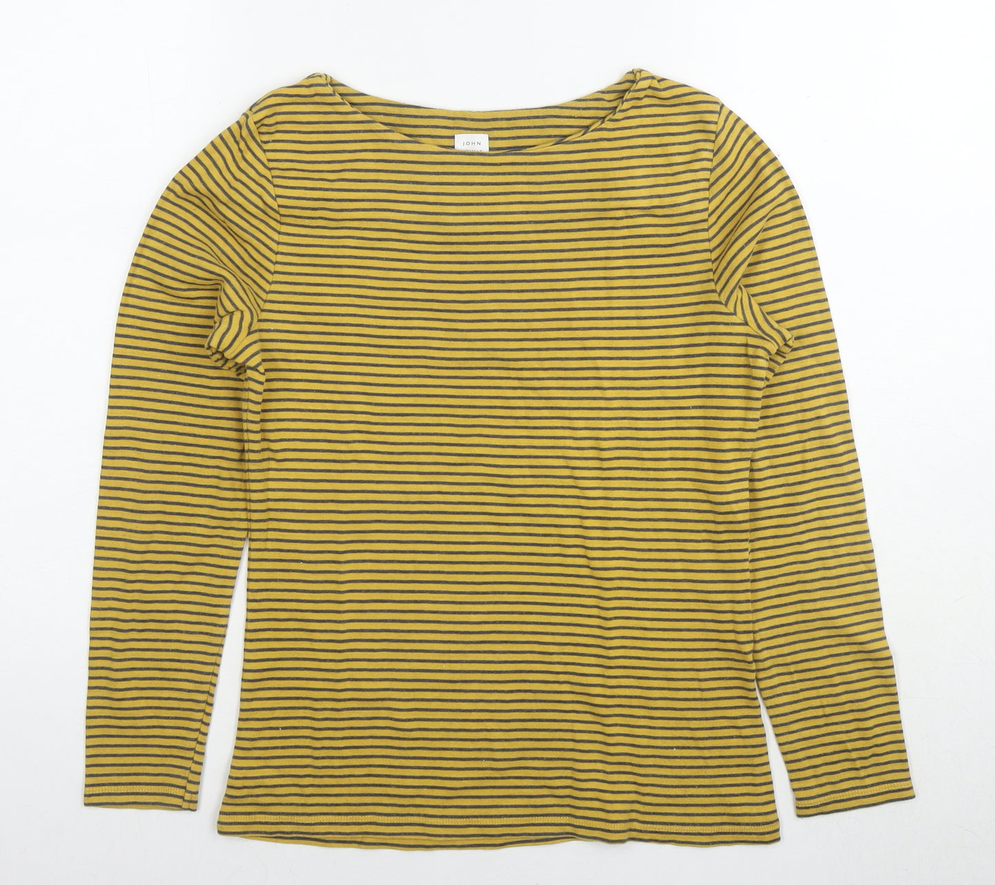 John Lewis Womens Yellow Striped Cotton Jersey Blouse Size 8 Boat Neck