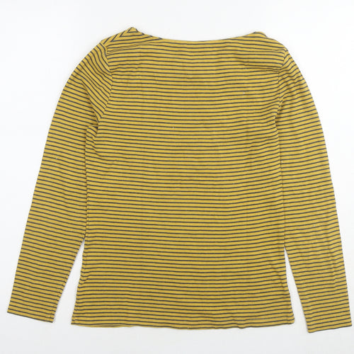 John Lewis Womens Yellow Striped Cotton Jersey Blouse Size 8 Boat Neck