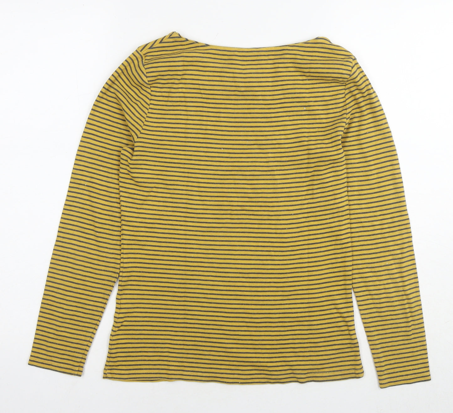 John Lewis Womens Yellow Striped Cotton Jersey Blouse Size 8 Boat Neck