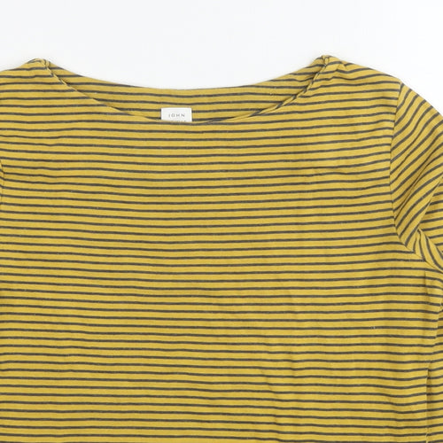 John Lewis Womens Yellow Striped Cotton Jersey Blouse Size 8 Boat Neck